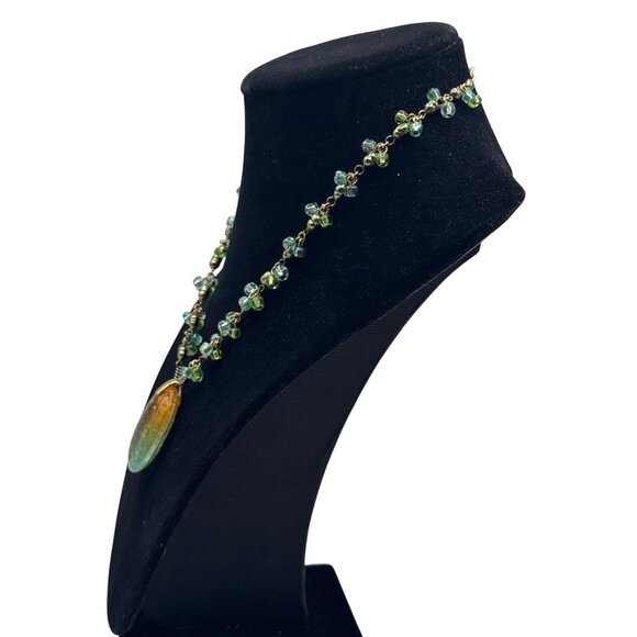 Monet Gold-Tone Chain Necklace With Green Bead Accents & Oval Glass Pendant - Picture 3 of 6